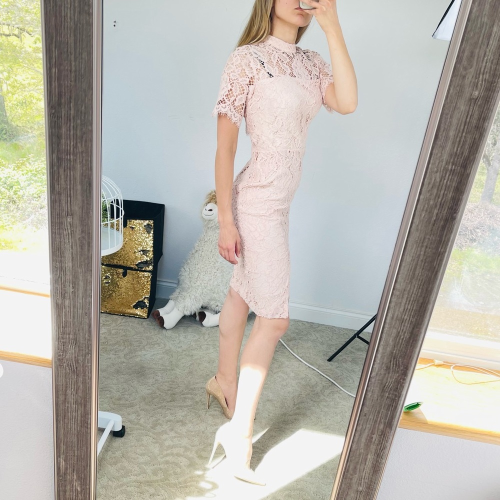 ALEXIS midi dress laced floral pink sheath bodycon nude formal wedding prom boho - Picture 5 of 14